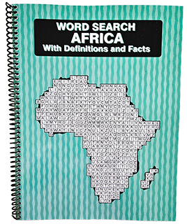 Word Search Africa Paperback Coil Binding with puzzles shaped like the African countries and a word definition and fact page for each country.